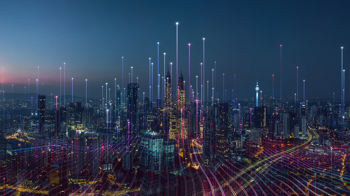 Smart city and abstract dot point connect with gradient line